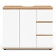 ID MARKET - Meuble sous lavabo salle de bain TOMI avec placard et 3 tiroirs façon hêtre et blanc - vignette