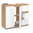 ID MARKET - Meuble sous lavabo salle de bain TOMI avec placard et 3 tiroirs façon hêtre et blanc - vignette