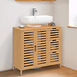 ID MARKET - Meuble sous lavabo salle de bain bambou BEA avec placard et 3 tiroirs - vignette