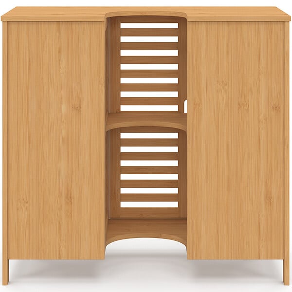 ID MARKET - Meuble sous lavabo salle de bain bambou BEA avec placard et 3 tiroirs - large