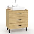ID MARKET - Meuble sous vasque 80 cm salle de bain 3 tiroirs façon hêtre et noir avec pieds télescopiques - vignette