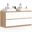 ID MARKET - Meuble double vasque suspendu salle de bain TOMI 120 cm 4 tiroirs façon hêtre et blanc - vignette