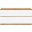 ID MARKET - Meuble double vasque suspendu salle de bain TOMI 120 cm 4 tiroirs façon hêtre et blanc - vignette