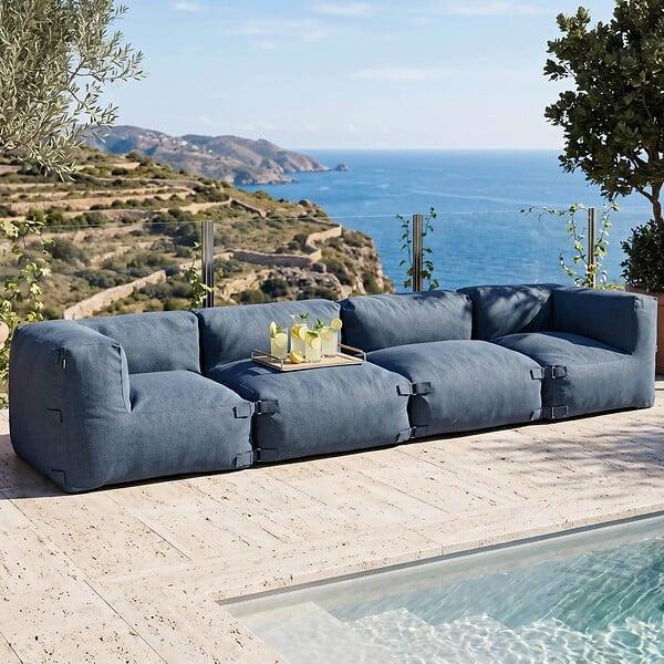 OVIALA - Canapé modulable 4 places bleu pacific - Mixi - large