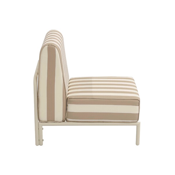 OVIALA - Chauffeuse rayé pour salon de jardin modulable en tissu beige - Patio - large
