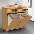 ID MARKET - Meuble de rangement salle de bain bambou BEA 2 paniers à linge amovibles 1 tiroir tissu écru - vignette