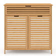 ID MARKET - Meuble de rangement salle de bain bambou BEA 2 paniers à linge amovibles 1 tiroir tissu écru - vignette