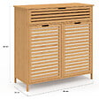 ID MARKET - Meuble de rangement salle de bain bambou BEA 2 paniers à linge amovibles 1 tiroir tissu écru - vignette