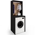 ID MARKET - Meuble dessus machine à laver avec penderie WALLIS noir et bois façon hêtre - vignette