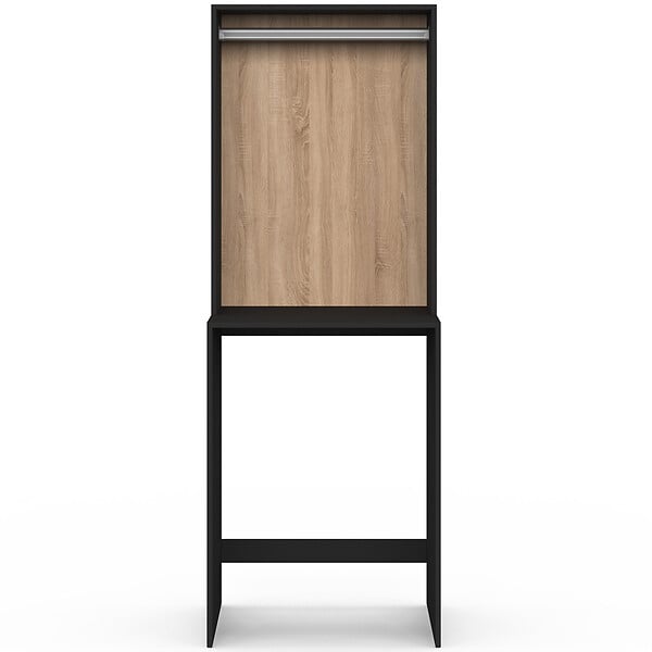 ID MARKET - Meuble dessus machine à laver avec penderie WALLIS noir et bois façon hêtre - large