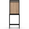 ID MARKET - Meuble dessus machine à laver avec penderie WALLIS noir et bois façon hêtre - vignette