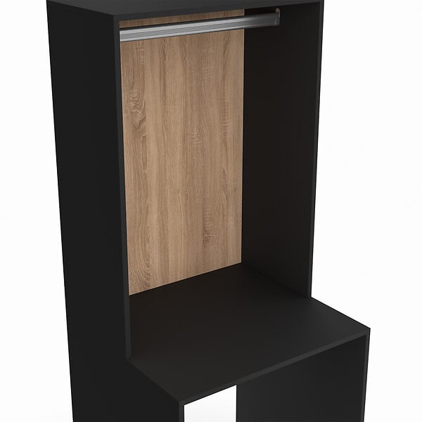 ID MARKET - Meuble dessus machine à laver avec penderie WALLIS noir et bois façon hêtre - large