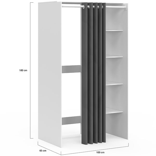 ID MARKET - Meuble de buanderie double machine à laver avec rideau coulissant gris WALLIS blanc - large