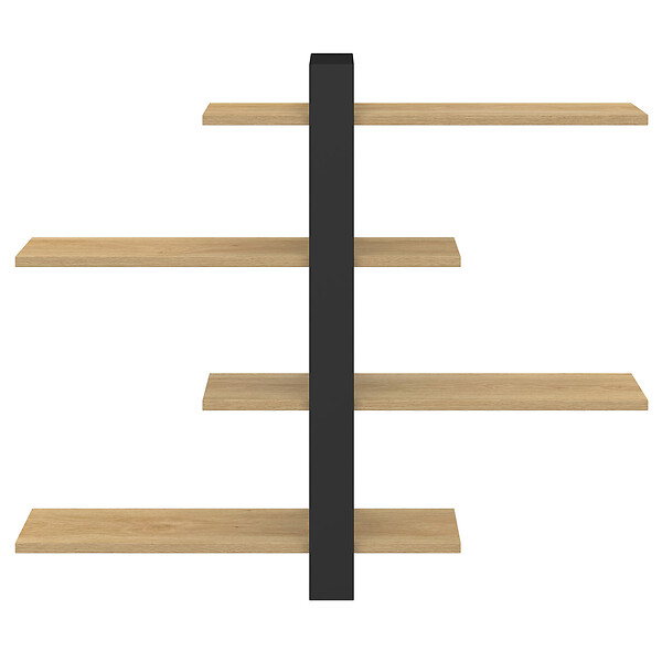 ID MARKET - Etagère murale avec étagères coulissantes ORA 4 niveaux façon hêtre et noir - large