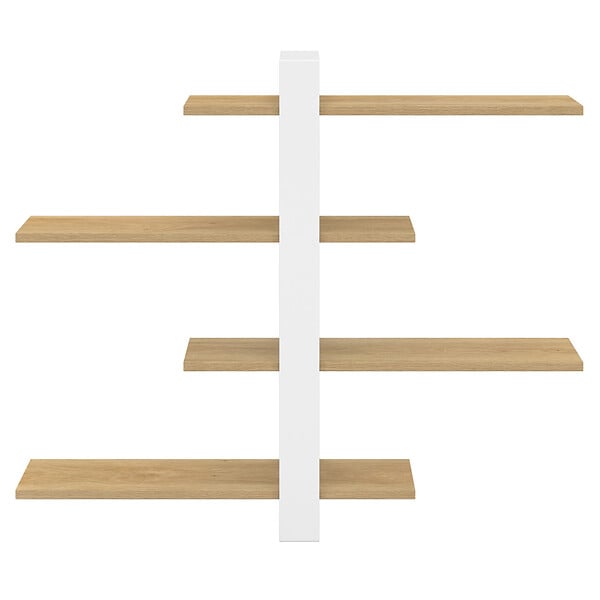 ID MARKET - Etagère murale avec étagères coulissantes ORA 4 niveaux façon hêtre et blanc - large