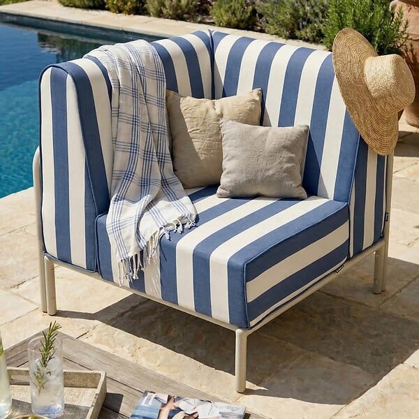 OVIALA - Fauteuil d'angle rayé pour salon jardin modulable tissu bleu pacific - Patio - large