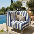 OVIALA - Fauteuil d'angle rayé pour salon jardin modulable tissu bleu pacific - Patio - vignette