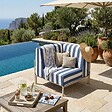OVIALA - Fauteuil d'angle rayé pour salon jardin modulable tissu bleu pacific - Patio - vignette