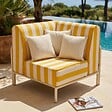 OVIALA - Fauteuil d'angle rayé pour salon de jardin modulable tissu jaune clair - Patio - vignette