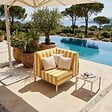 OVIALA - Fauteuil d'angle rayé pour salon de jardin modulable tissu jaune clair - Patio - vignette