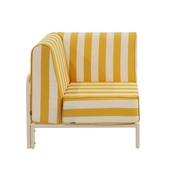 OVIALA - Fauteuil d'angle rayé pour salon de jardin modulable tissu jaune clair - Patio - large