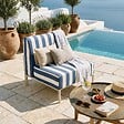 OVIALA - Chauffeuse rayé pour salon de jardin modulable en tissu bleu pacific - Patio - vignette