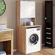 ID MARKET - Meuble dessus de machine à laver WALLIS avec placard bois façon hêtre et blanc - vignette