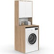 ID MARKET - Meuble dessus de machine à laver WALLIS avec placard bois façon hêtre et blanc - vignette