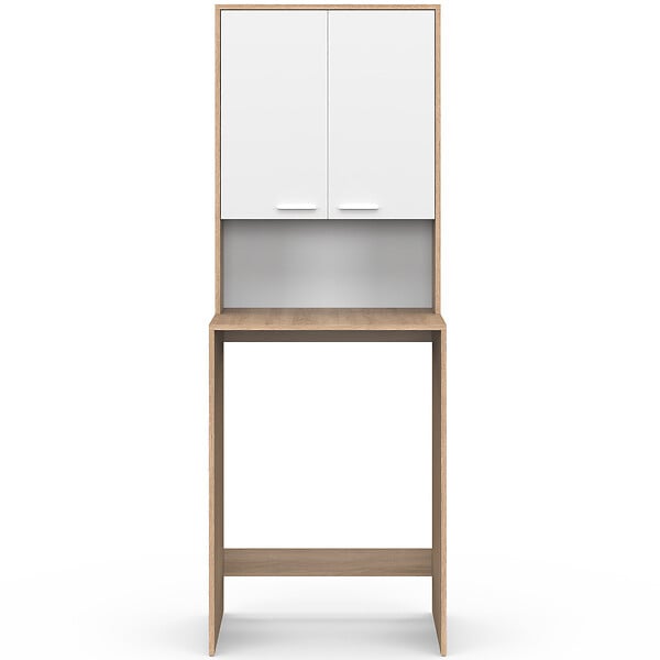 ID MARKET - Meuble dessus de machine à laver WALLIS avec placard bois façon hêtre et blanc - large