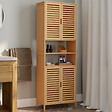 ID MARKET - Meuble armoire colonne salle de bain bambou BEA 4 portes et 2 niches - vignette