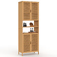 ID MARKET - Meuble armoire colonne salle de bain bambou BEA 4 portes et 2 niches - vignette