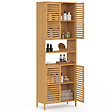 ID MARKET - Meuble armoire colonne salle de bain bambou BEA 4 portes et 2 niches - vignette