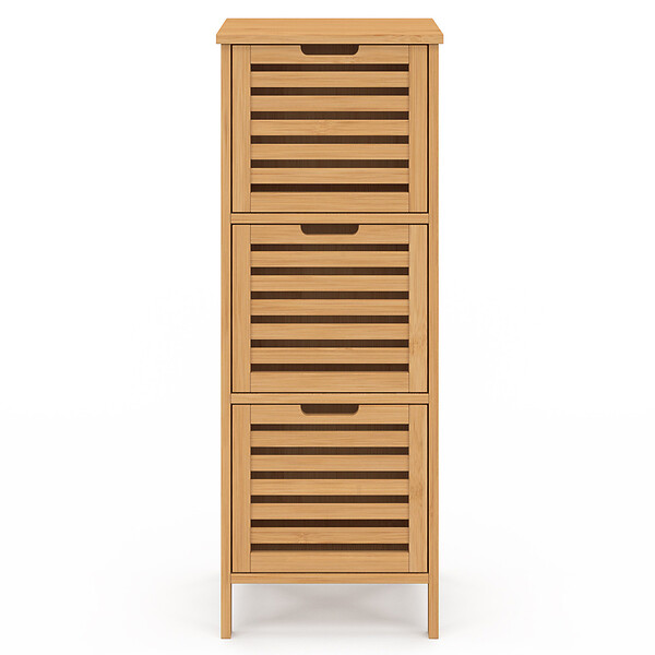 ID MARKET - Meuble d'appoint salle de bain bambou BEA 3 portes 30 x 30 x 80 cm - large