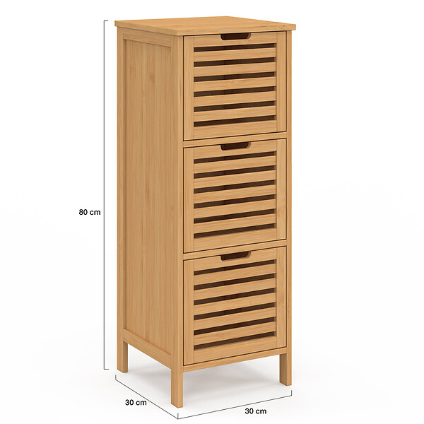ID MARKET - Meuble d'appoint salle de bain bambou BEA 3 portes 30 x 30 x 80 cm - large