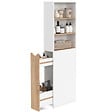 ID MARKET - Meuble colonne salle de bain TOMI gain de place desserte 2 niveaux avec tiroirs et 3 étagères façon hêtre et blanc - vignette