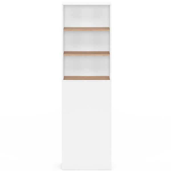 ID MARKET - Meuble colonne salle de bain TOMI gain de place desserte 2 niveaux avec tiroirs et 3 étagères façon hêtre et blanc - large