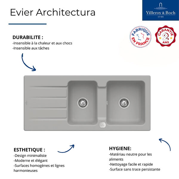VILLEROY ET BOCH - Evier 116 x 51 cm  Architectura 80 Fossile - large