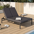 ID MARKET - Lit bain de soleil double, transat de jardin 2 places inclinable, chaise longue en acier avec matelas gris anthracite - vignette