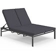ID MARKET - Lit bain de soleil double, transat de jardin 2 places inclinable, chaise longue en acier avec matelas gris anthracite - vignette