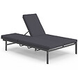 ID MARKET - Lit bain de soleil double, transat de jardin 2 places inclinable, chaise longue en acier avec matelas gris anthracite - vignette