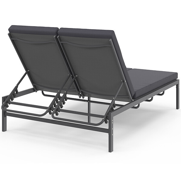 ID MARKET - Lit bain de soleil double, transat de jardin 2 places inclinable, chaise longue en acier avec matelas gris anthracite - large
