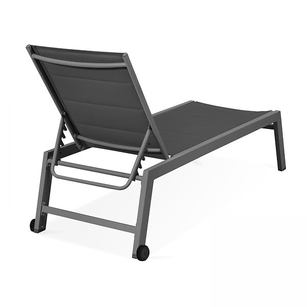 OVIALA - Lot de 2 bains de soleil en aluminium et textilène gris - Nouméa - large