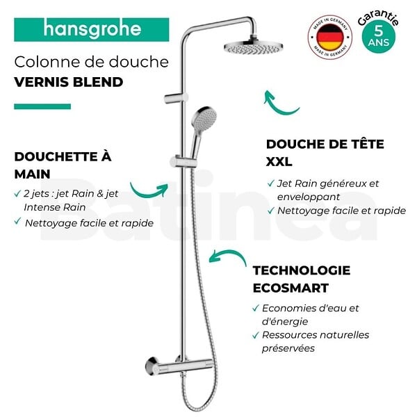HANSGROHE - Colonne de douche thermostatique Vernis Blend 200 Green chromé - large
