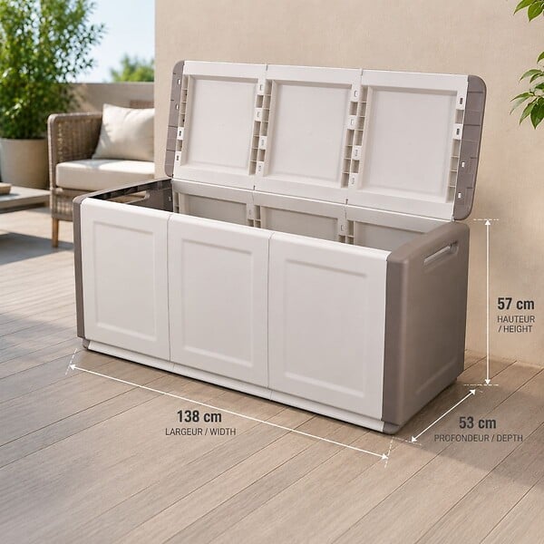 INTEC - Coffre de rangement 330L Beige/Taupe 138 x 53 x H57cm Poignées de transport polypropylène INTEC - large
