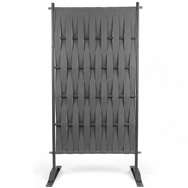 ID MARKET - Paravent extérieur claustra décoratif 80 x 150 cm sangles et métal gris anthracite - large