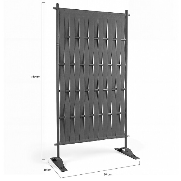 ID MARKET - Paravent extérieur claustra décoratif 80 x 150 cm sangles et métal gris anthracite - large