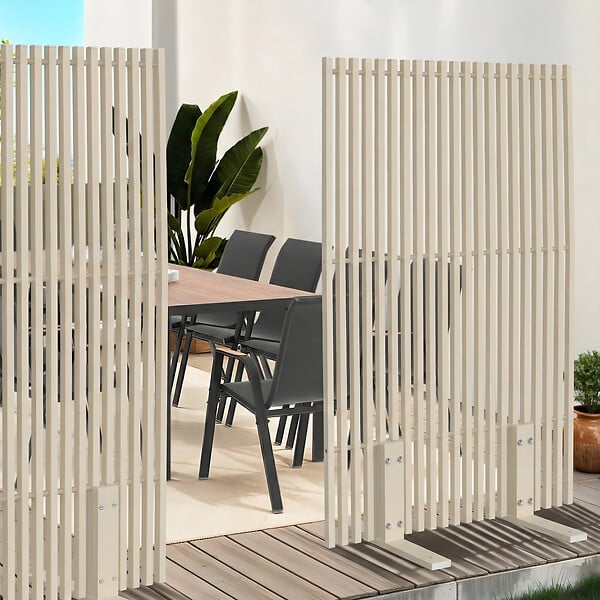 ID MARKET - Paravent extérieur ajouré claustra décoratif 80 x 150 cm persiennes verticales métal beige - large