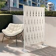 ID MARKET - Paravent extérieur claustra décoratif 80 x 150 cm sangles beige et métal blanc - vignette