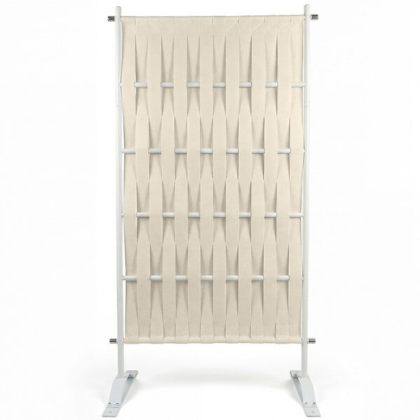 ID MARKET - Paravent extérieur claustra décoratif 80 x 150 cm sangles beige et métal blanc - large