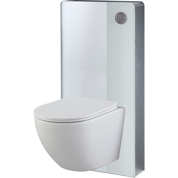 GODART - Pack WC suspendu gain de place bâti mural verre blanc + cuvette sans bride vortex Turbi - large